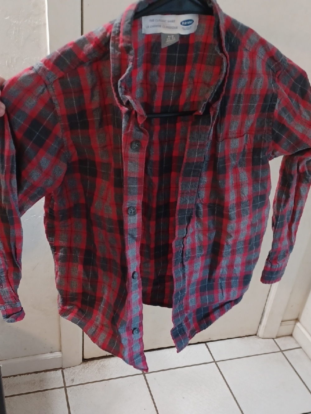 Old Navy Red and Black Plaid Button-Down Shirt